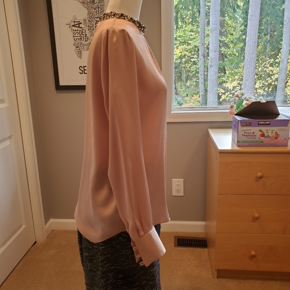 Ann Taylor Dusty Rose Blouse Rhinestone Collar Sz S - Picture 4 of 9